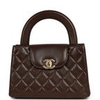 Small Kelly Shopper Dark Brown Lambskin Leather Gold-Tone Hardware