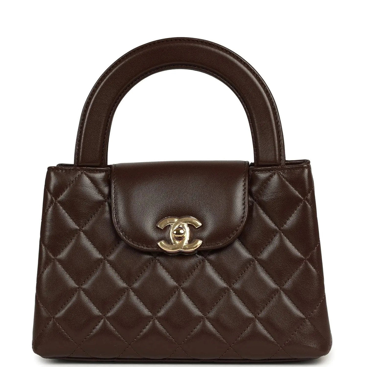 Small Kelly Shopper Dark Brown Lambskin Leather Gold-Tone Hardware