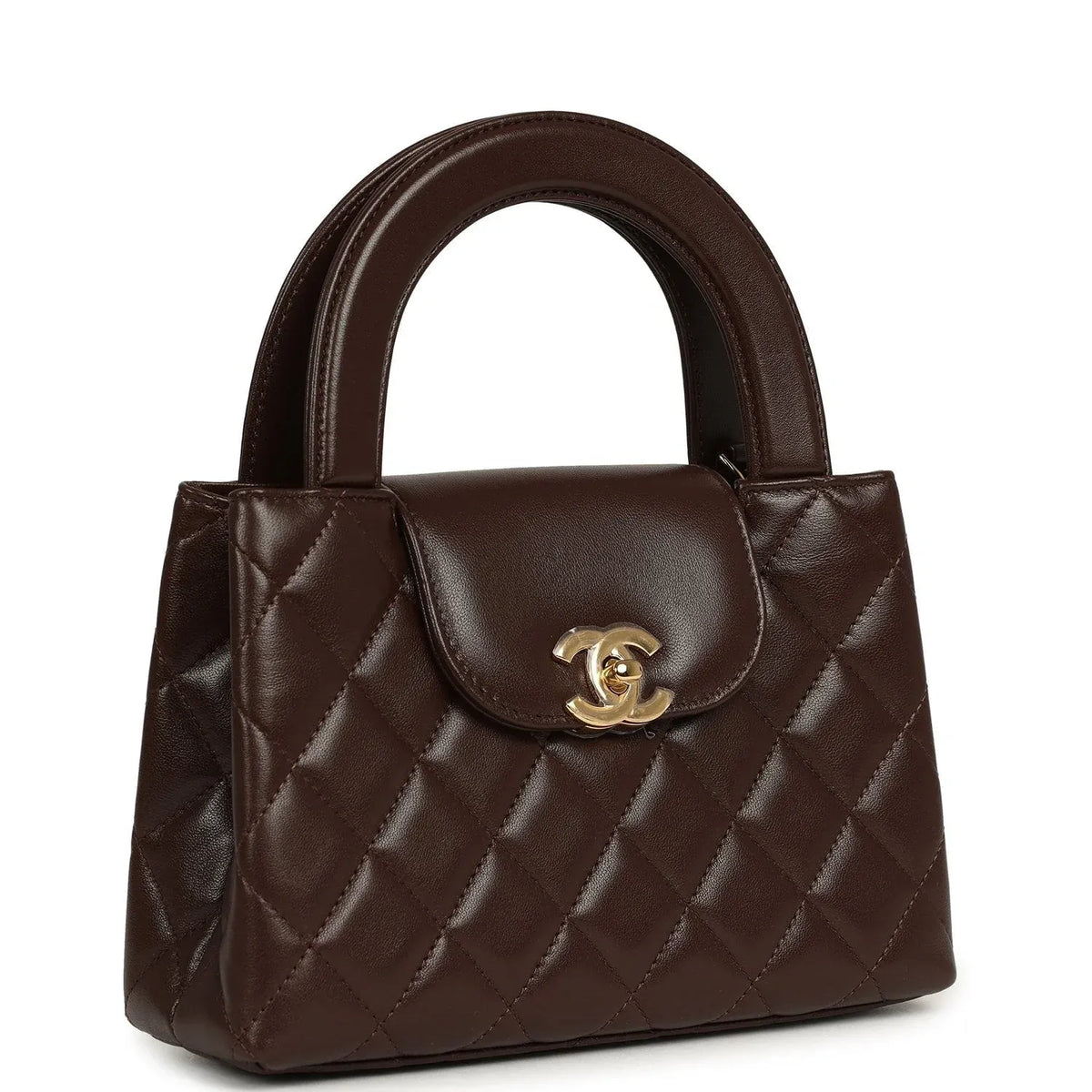 Small Kelly Shopper Dark Brown Lambskin Leather Gold-Tone Hardware