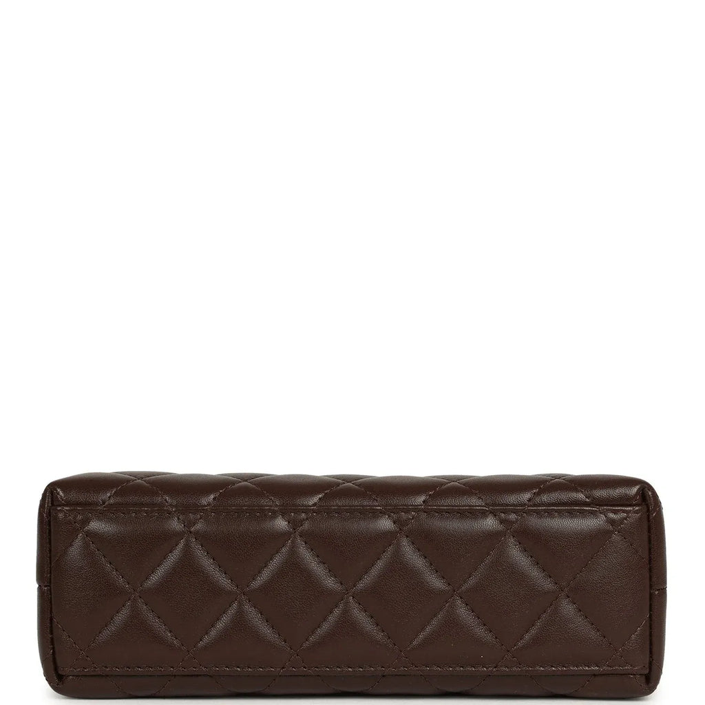 Small Kelly Shopper Dark Brown Lambskin Leather Gold-Tone Hardware
