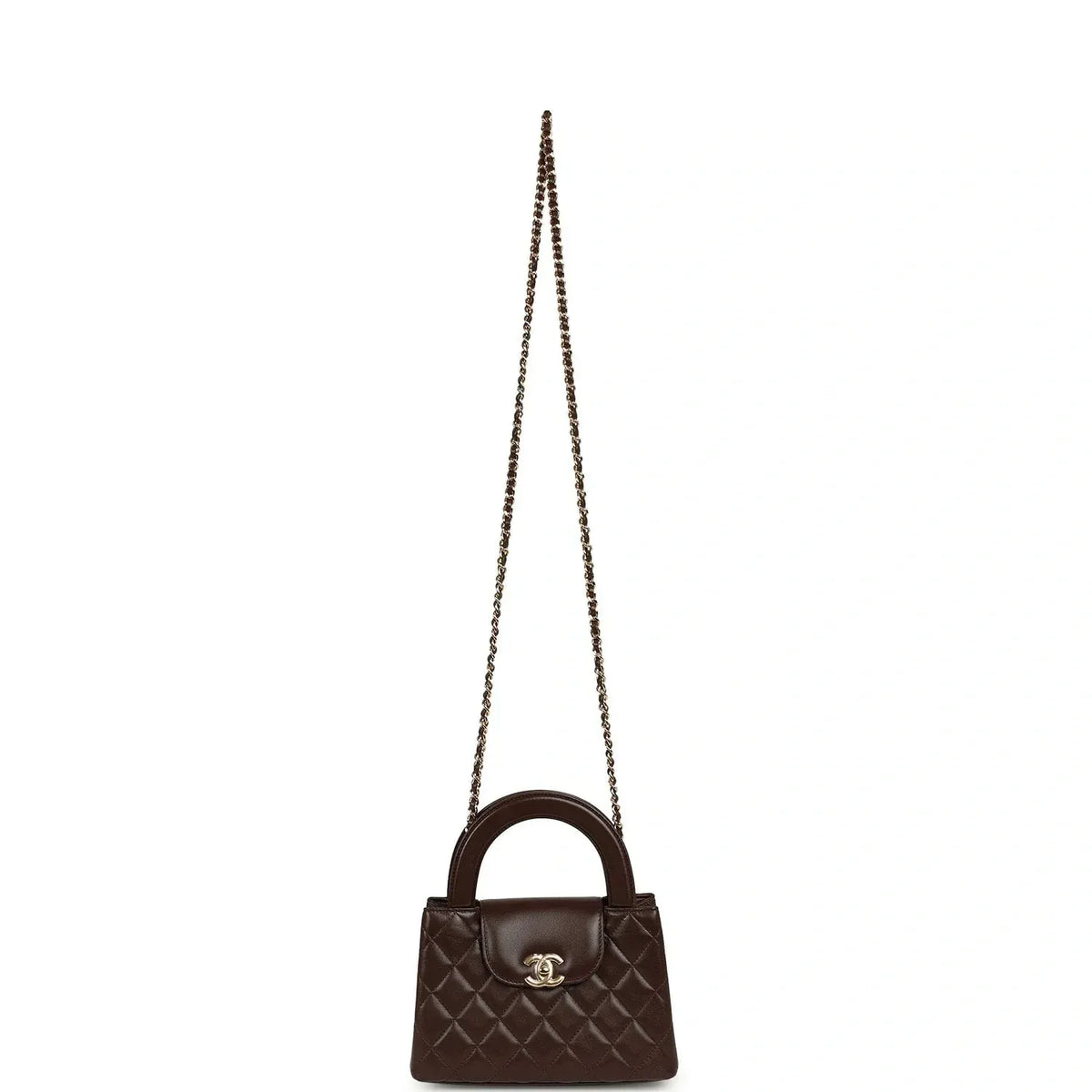 Small Kelly Shopper Dark Brown Lambskin Leather Gold-Tone Hardware