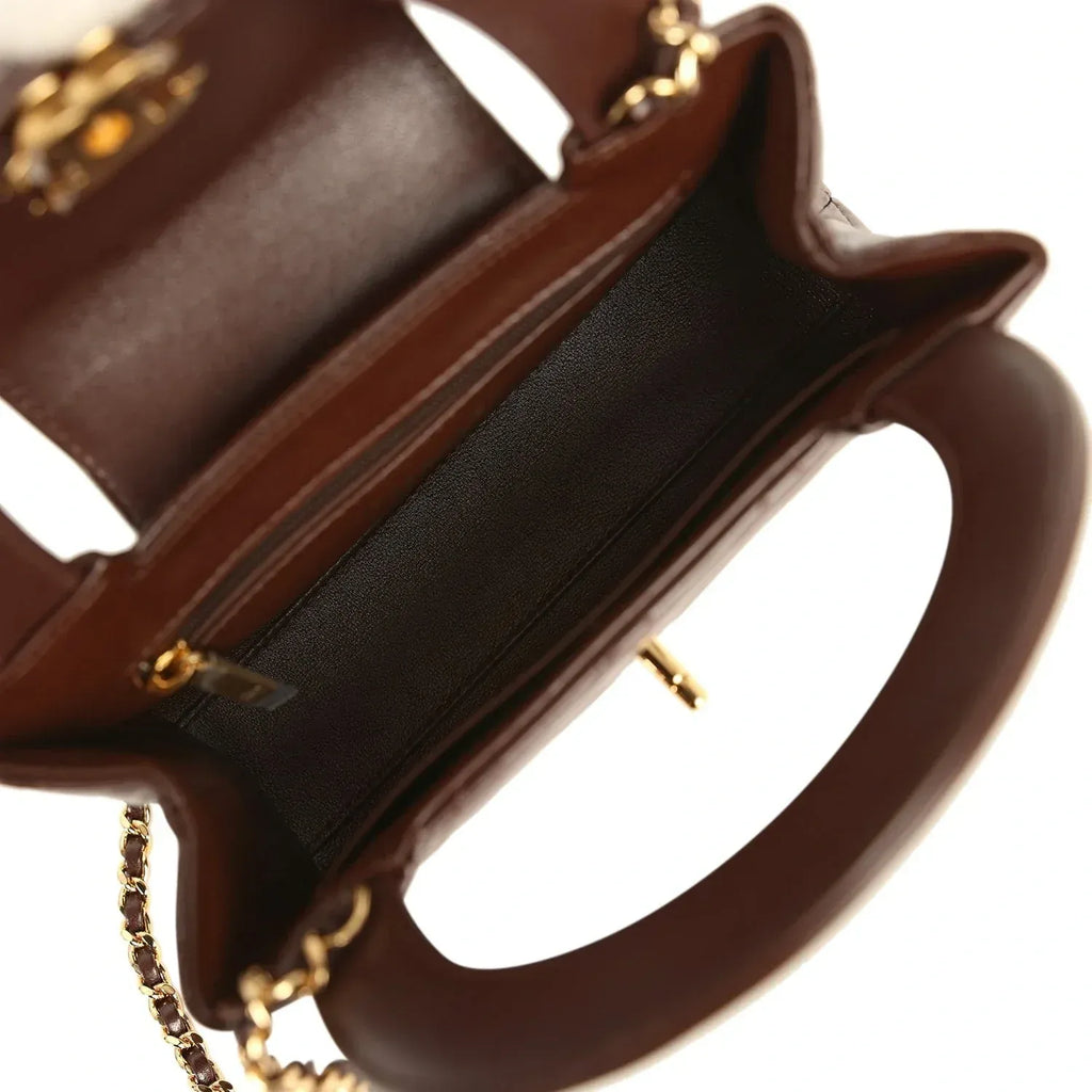 Small Kelly Shopper Dark Brown Lambskin Leather Gold-Tone Hardware
