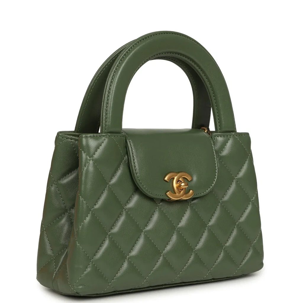 Small Kelly Shopper Khaki Shiny Aged Calfskin Leather Brushed Gold-Tone Hardware