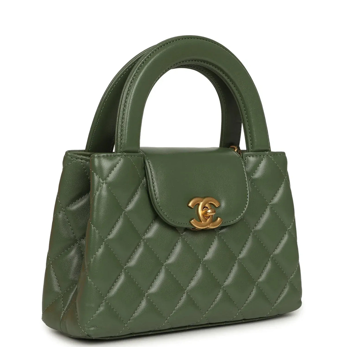 Small Kelly Shopper Khaki Shiny Aged Calfskin Leather Brushed Gold-Tone Hardware