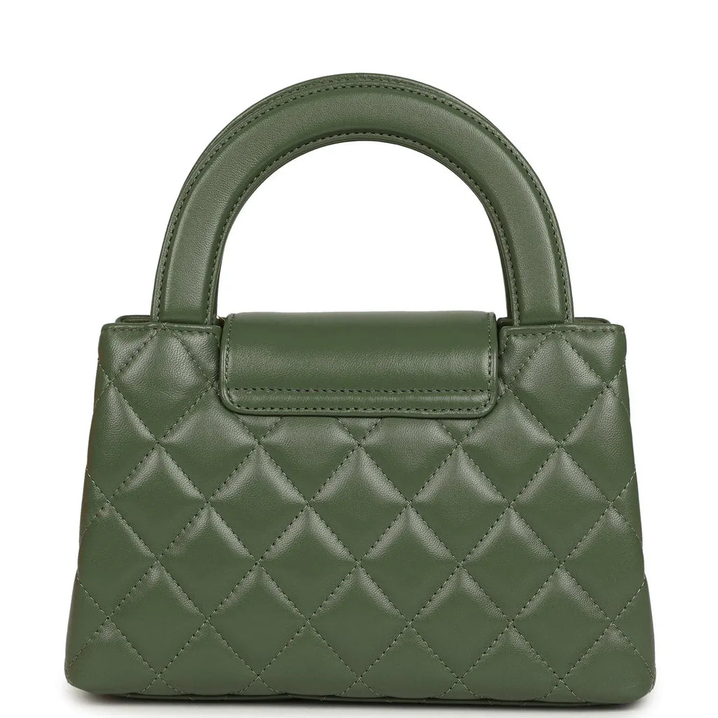 Small Kelly Shopper Khaki Shiny Aged Calfskin Leather Brushed Gold-Tone Hardware