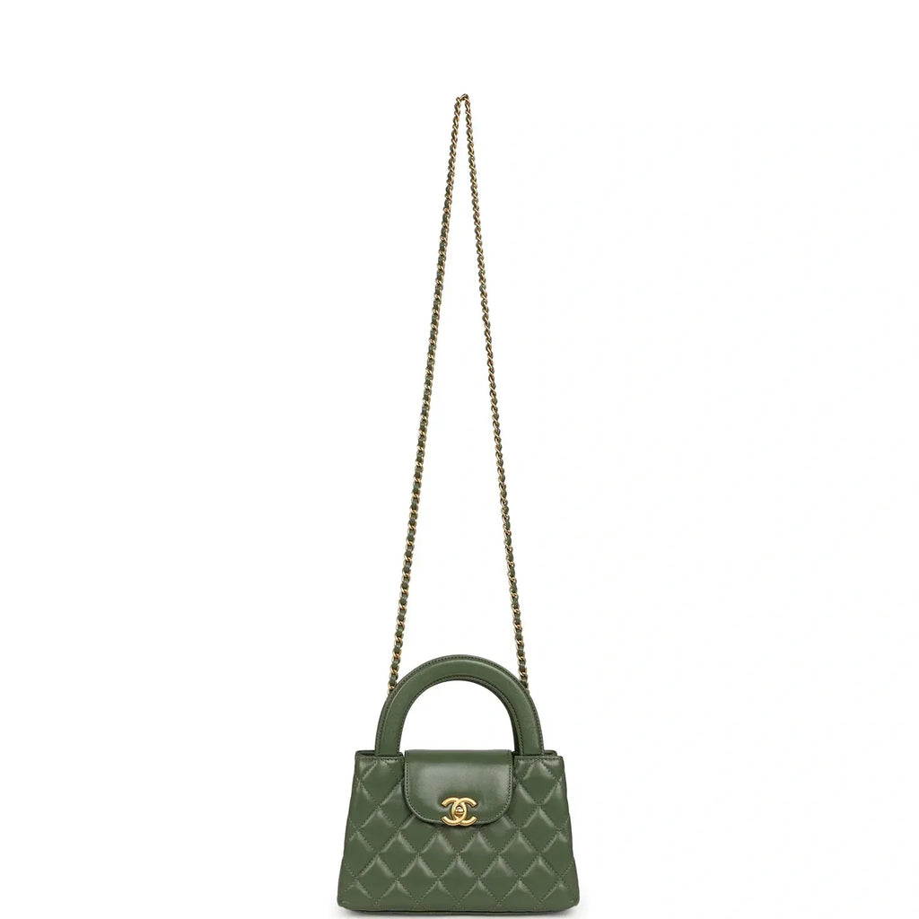 Small Kelly Shopper Khaki Shiny Aged Calfskin Leather Brushed Gold-Tone Hardware