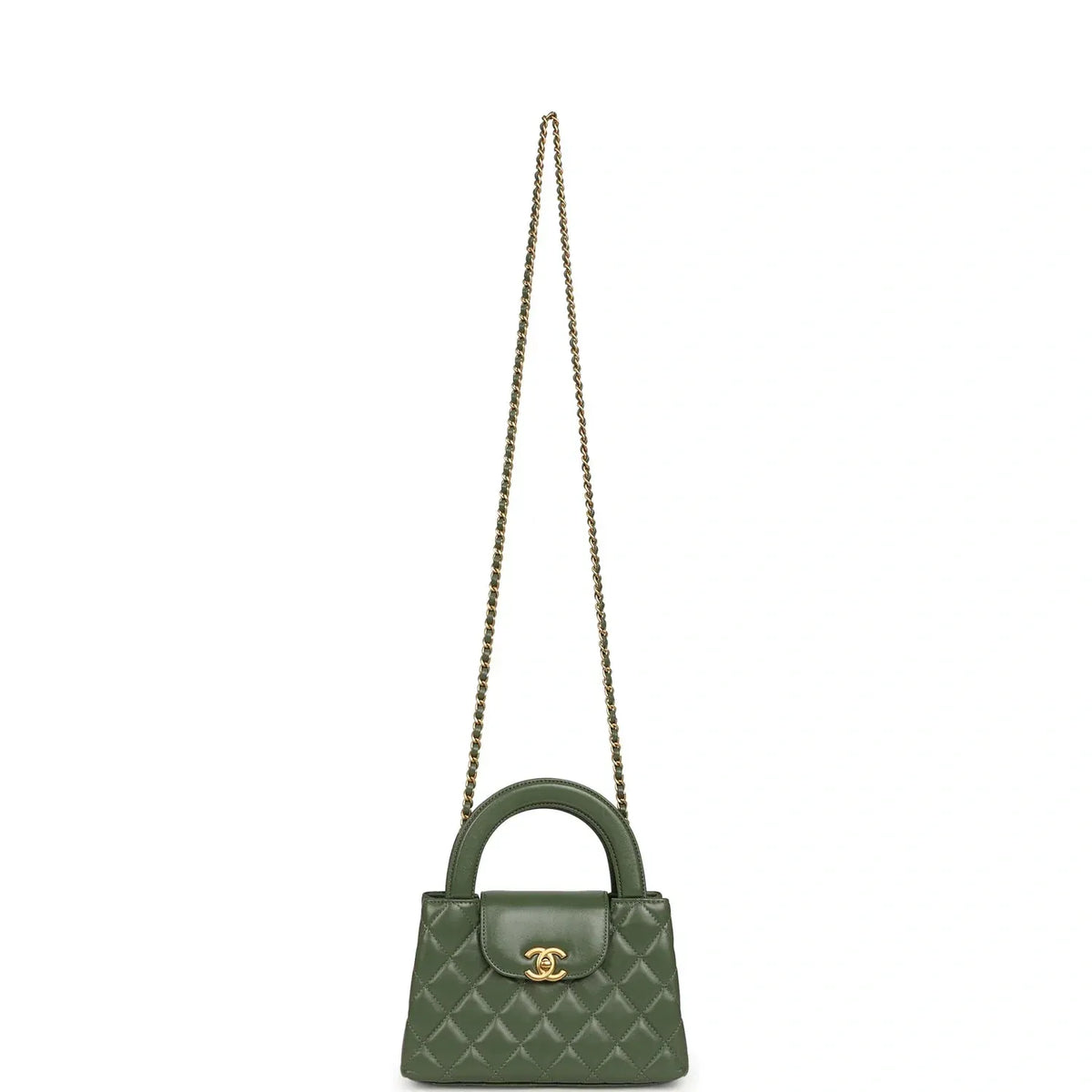 Small Kelly Shopper Khaki Shiny Aged Calfskin Leather Brushed Gold-Tone Hardware