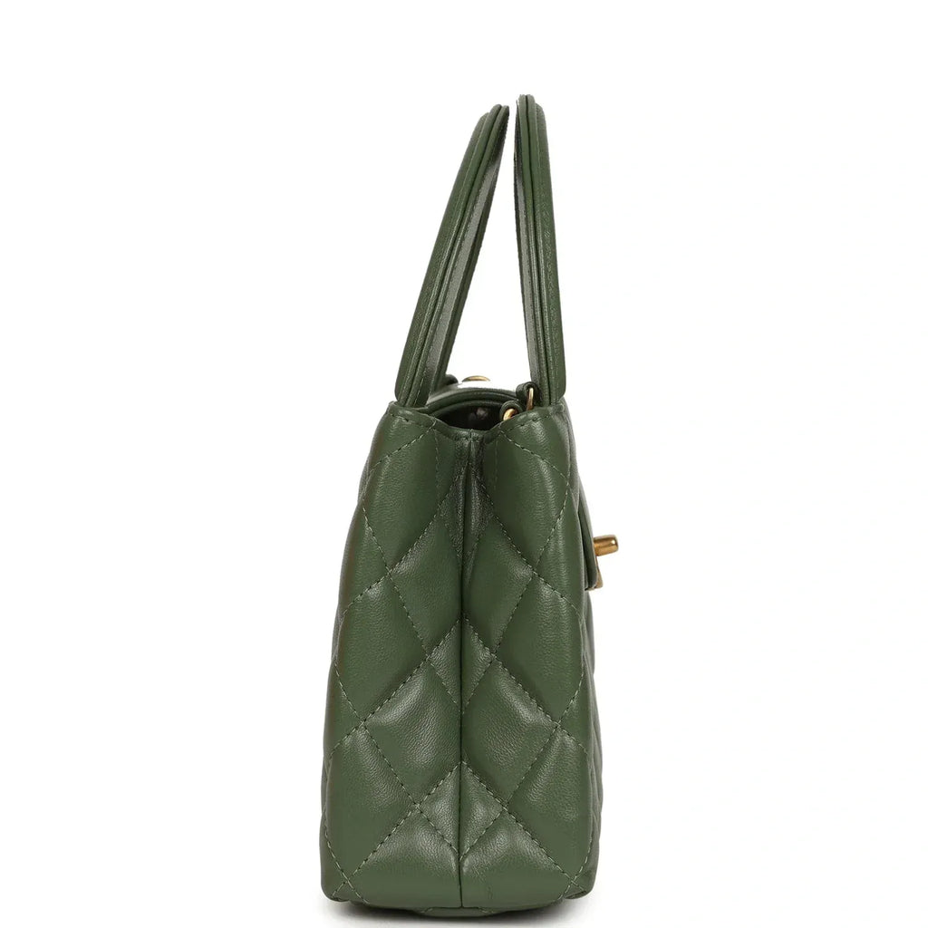 Small Kelly Shopper Khaki Shiny Aged Calfskin Leather Brushed Gold-Tone Hardware