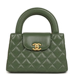 Small Kelly Shopper Khaki Shiny Aged Calfskin Leather Brushed Gold-Tone Hardware