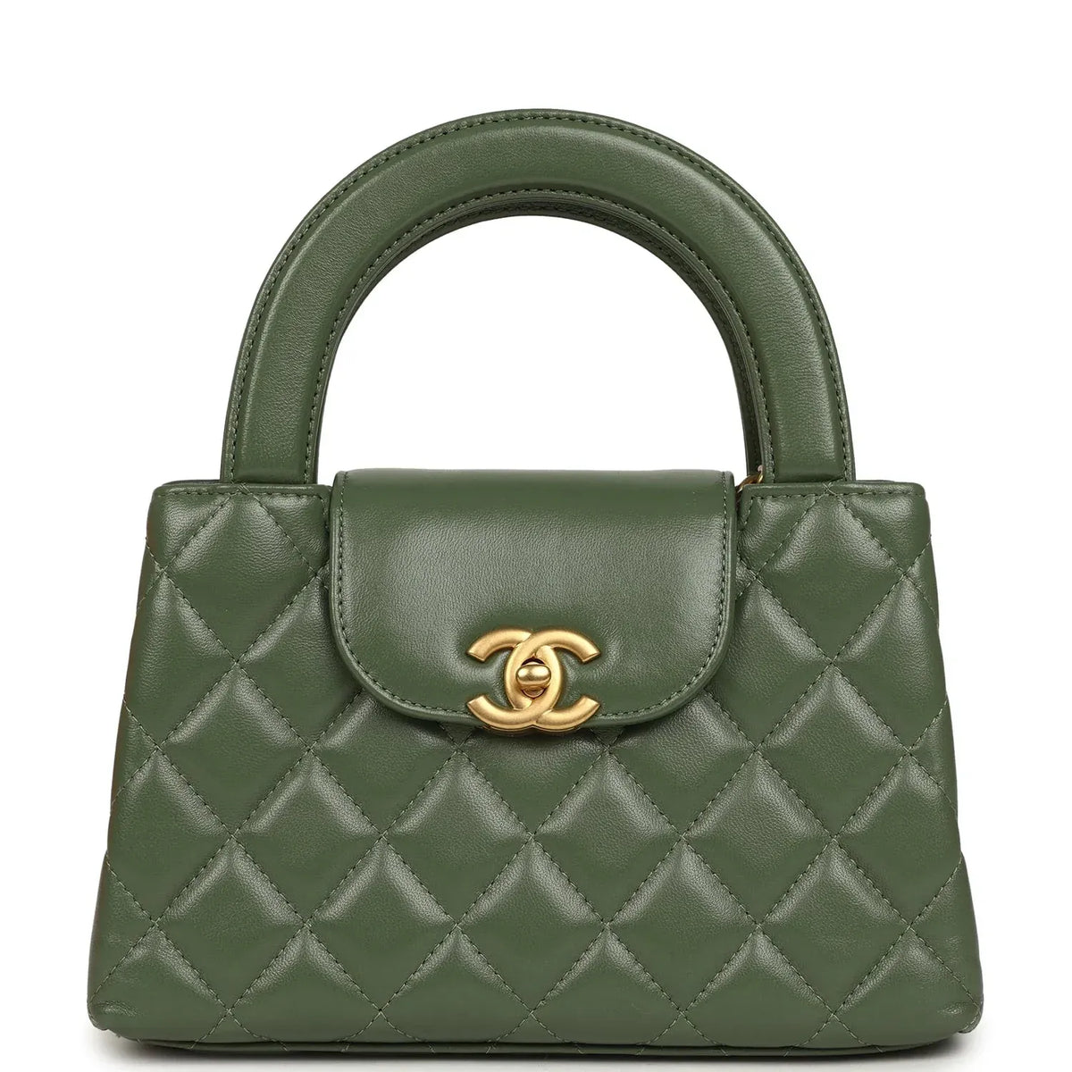 Small Kelly Shopper Khaki Shiny Aged Calfskin Leather Brushed Gold-Tone Hardware