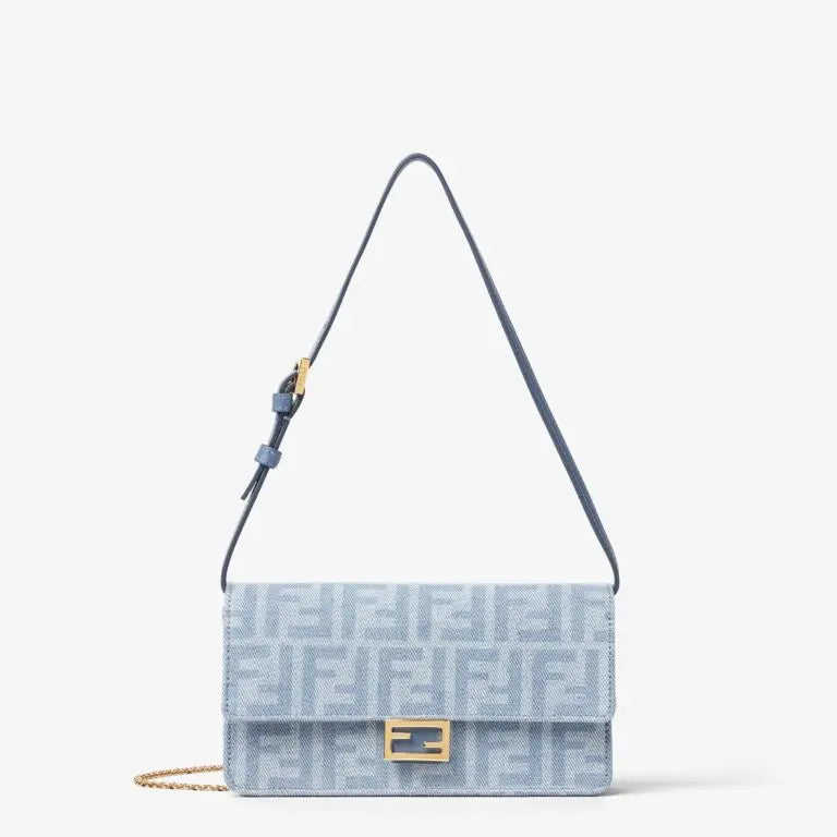 Wallet On Chain Baguette Light Blue Denim Wallet