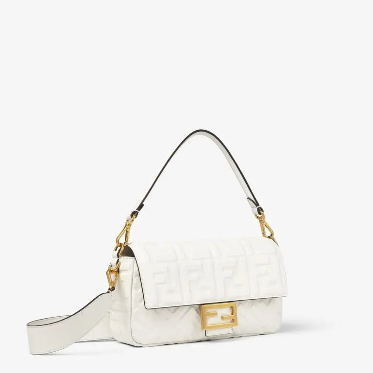 Baguette White Leather Bag