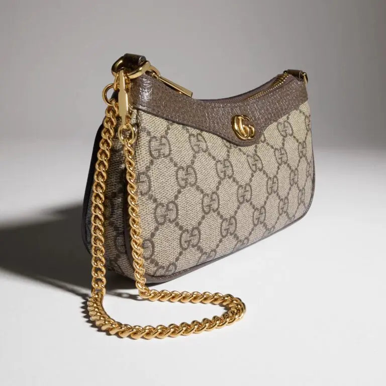 Mini Bag Beige Ebony GG Supreme Canvas Brown Leather Trim Gold-Tone Hardware