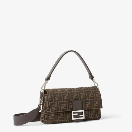 Baguette Tobacco Brown Jacquard Fabric Bag