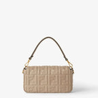 Medium Baguette Shoulder Bag Dove Gray Calfskin Leather Embossed FF Pattern