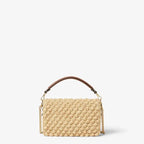Mini Baguette Shoulder Bag Natural Raffia-Effect Material Brown Calfskin Leather