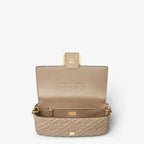 Medium Baguette Shoulder Bag Dove Gray Calfskin Leather Embossed FF Pattern