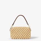 Medium Baguette Shoulder Bag Natural Raffia-Effect Material Brown Leather Trim