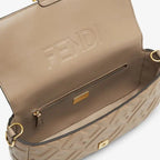Medium Baguette Shoulder Bag Dove Gray Calfskin Leather Embossed FF Pattern