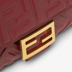 Medium Baguette Shoulder Bag Burgundy Calfskin Leather Embossed FF Pattern