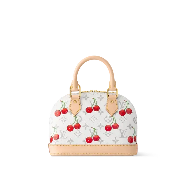 Alma BB Mini Handbag Brown Monogram Cherry Print Coated Canvas Gold-Tone Hardware