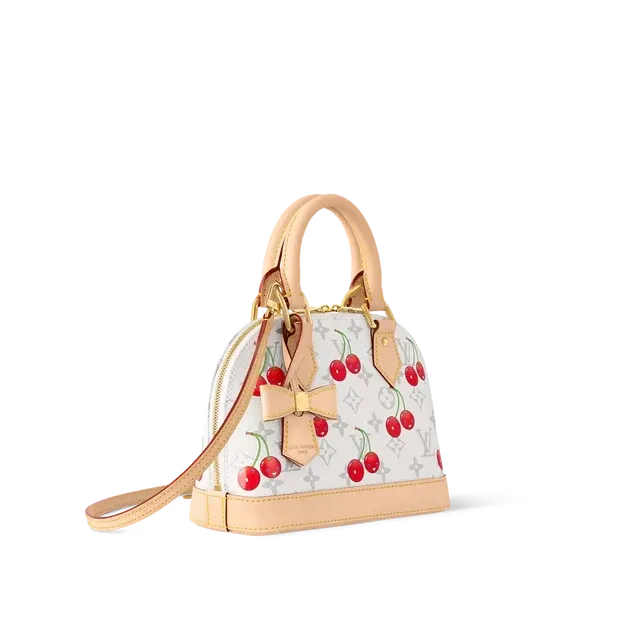 Alma BB Mini Handbag Brown Monogram Cherry Print Coated Canvas Gold-Tone Hardware