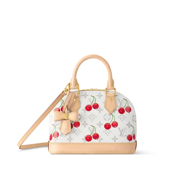 Alma BB Mini Handbag Brown Monogram Cherry Print Coated Canvas Gold-Tone Hardware