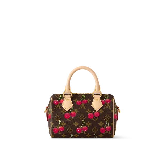 Speedy Bandoulière 20 Mini Handbag Brown Monogram Cherry Print Coated Canvas