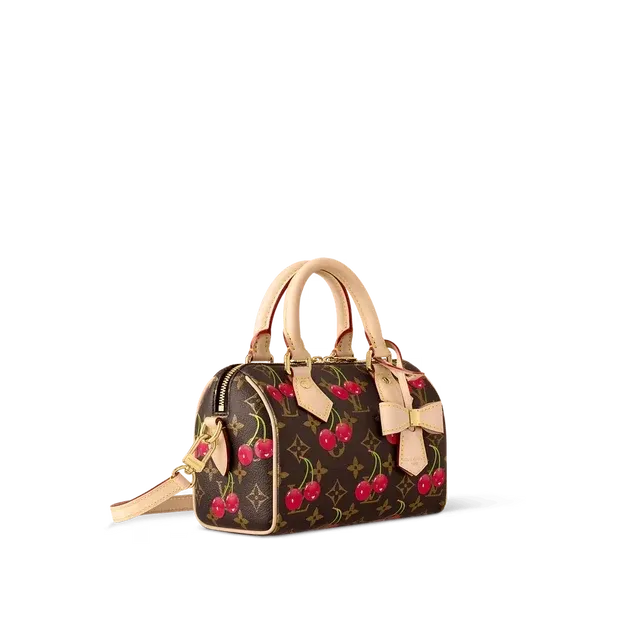 Speedy Bandoulière 20 Mini Handbag Brown Monogram Cherry Print Coated Canvas