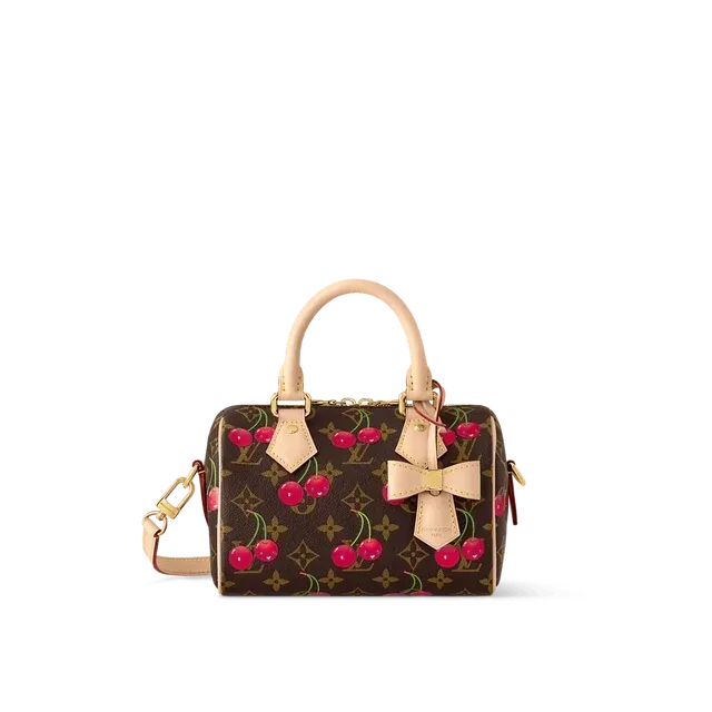 Speedy Bandoulière 20 Mini Handbag Brown Monogram Cherry Print Coated Canvas