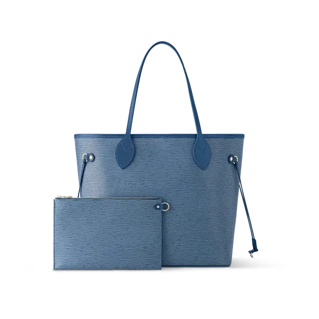 Neverfull MM Tote Bag Denim Blue Epi Leather Gold-Tone Hardware
