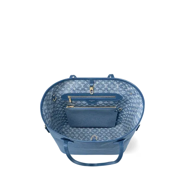 Neverfull MM Tote Bag Denim Blue Epi Leather Gold-Tone Hardware