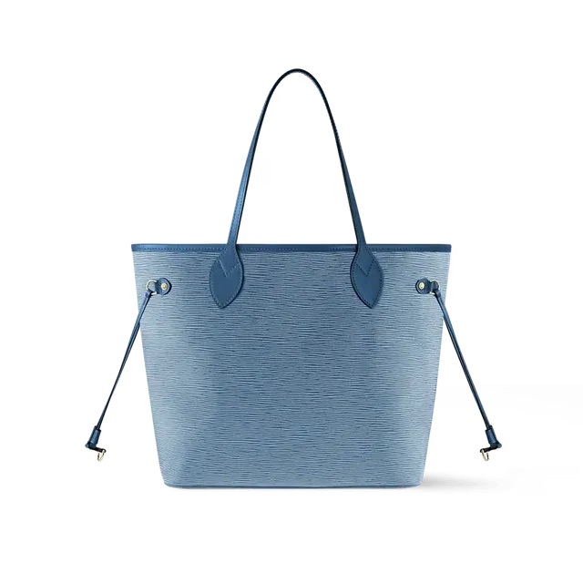 Neverfull MM Tote Bag Denim Blue Epi Leather Gold-Tone Hardware