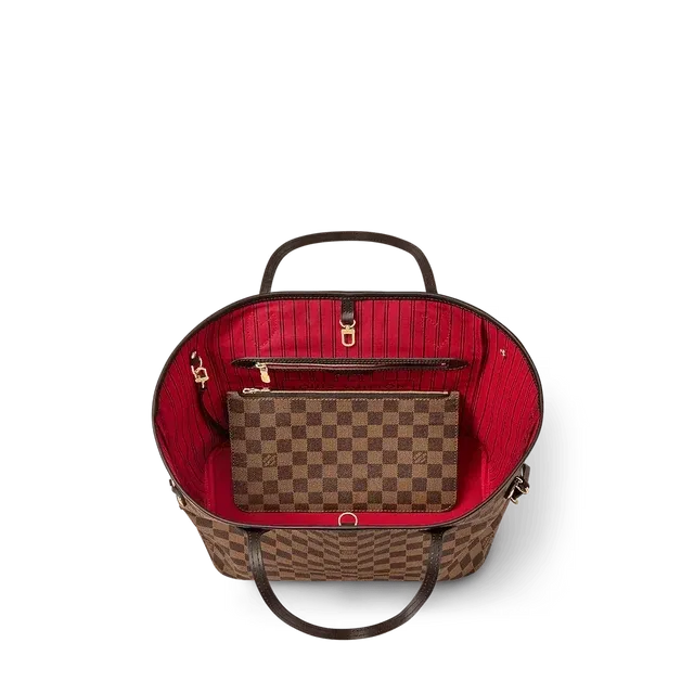 Neverfull MM Monogram Tote Bag Cherry Red Damier Coated Canvas