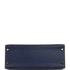 Special Order Kelly Sellier 28 Bleu Iris Ostrich Leather Brushed Gold-Tone Hardware