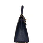 Special Order Kelly Sellier 28 Bleu Iris Ostrich Leather Brushed Gold-Tone Hardware
