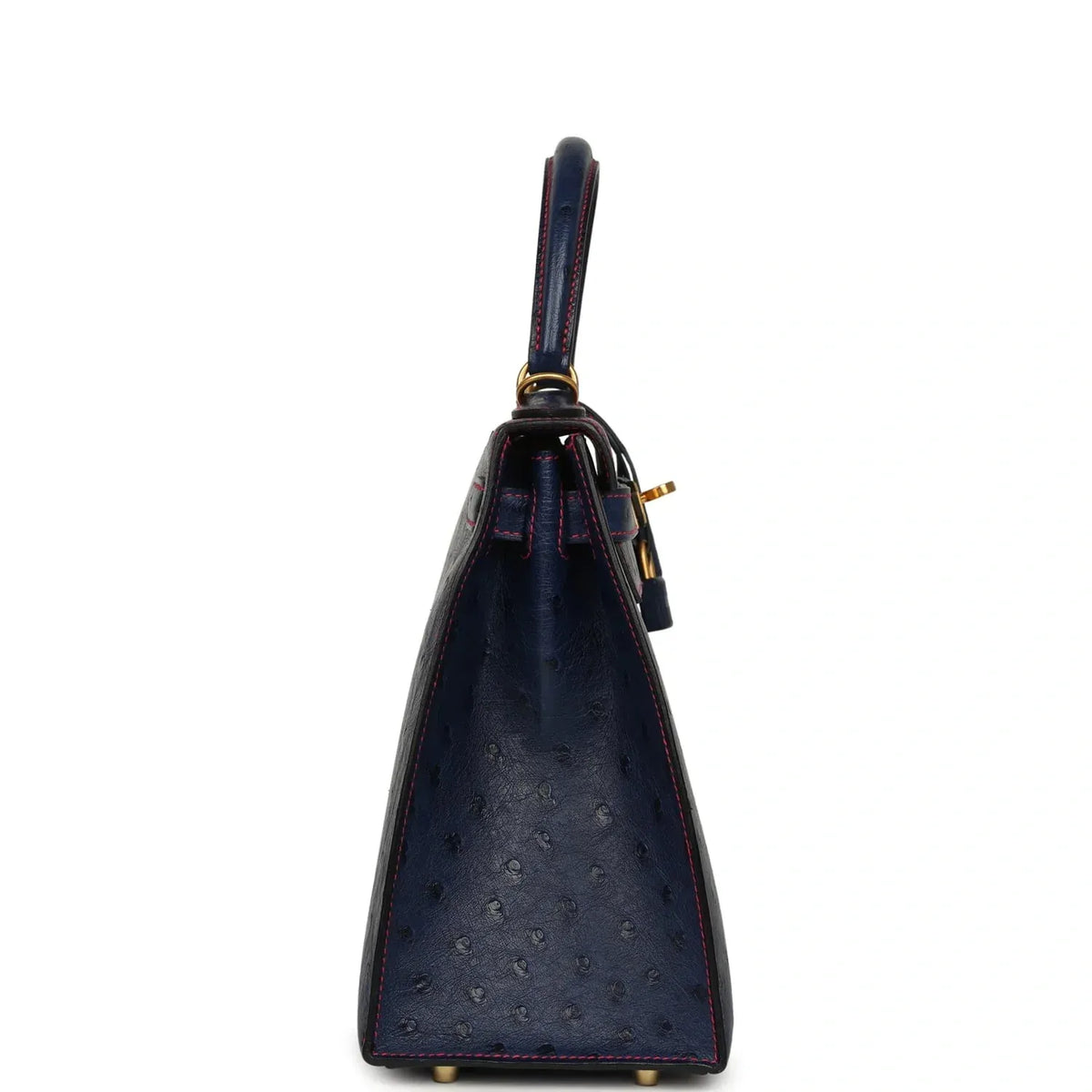 Special Order Kelly Sellier 28 Bleu Iris Ostrich Leather Brushed Gold-Tone Hardware