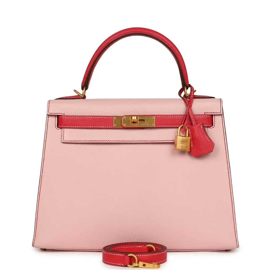 Special Order Kelly Sellier 28 Rose Sakura Rose Extreme Chevre Leather Brushed Gold Hardware