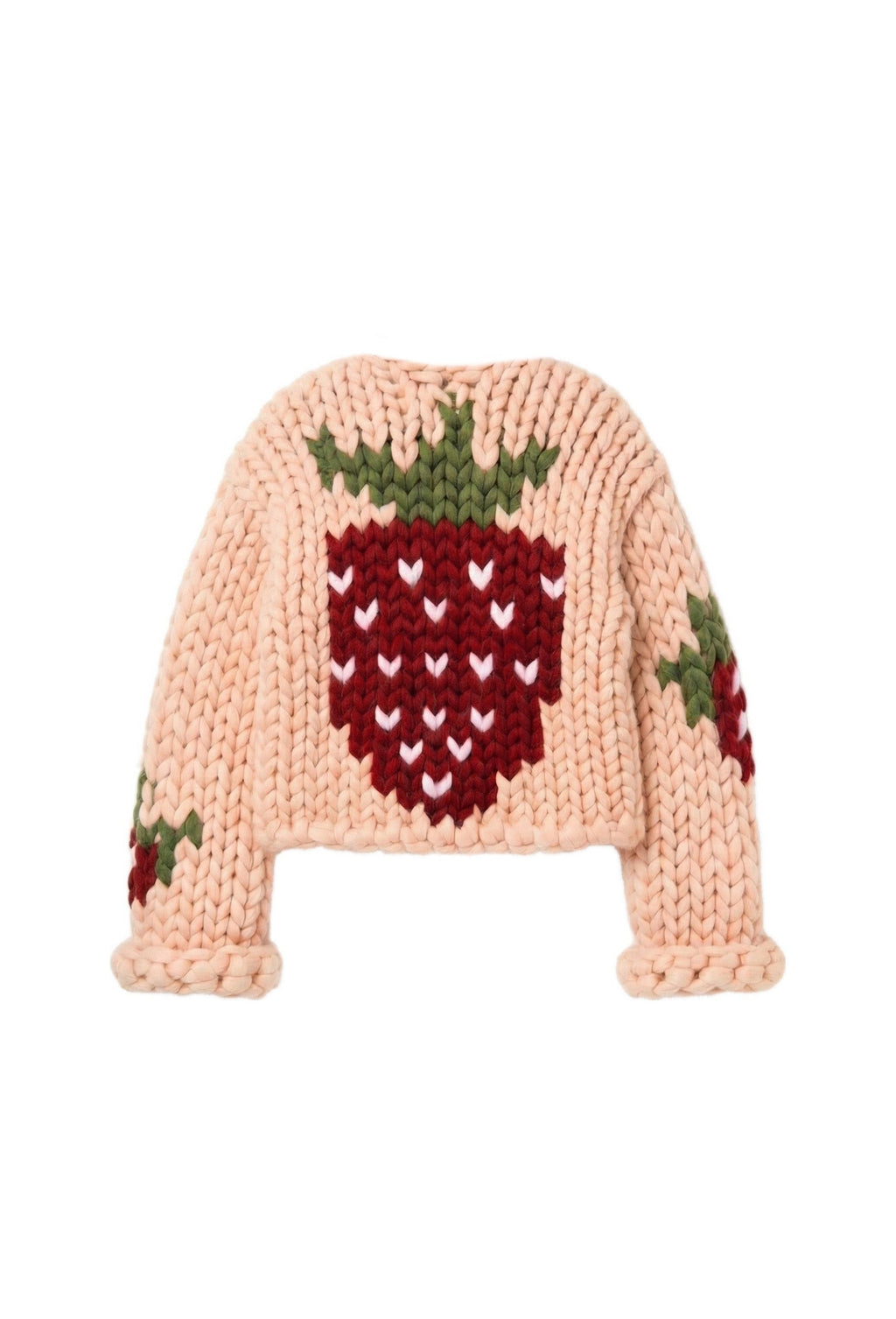 Klarza light peach chunky knit cardigan with strawberry graphic – additional view 1