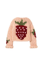 Klarza light peach chunky knit cardigan with strawberry graphic – additional view 1